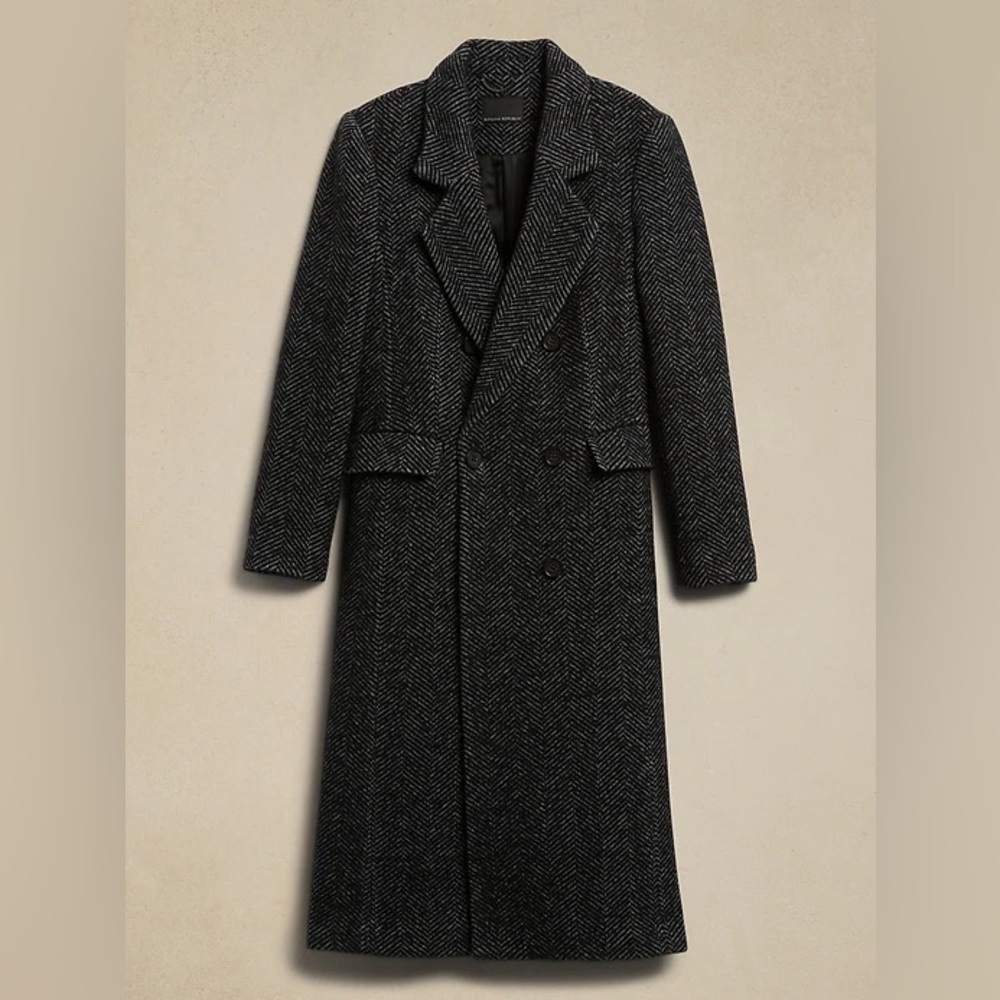 NWT Banana Republic M Petite Cortazar Herringbone Topcoat